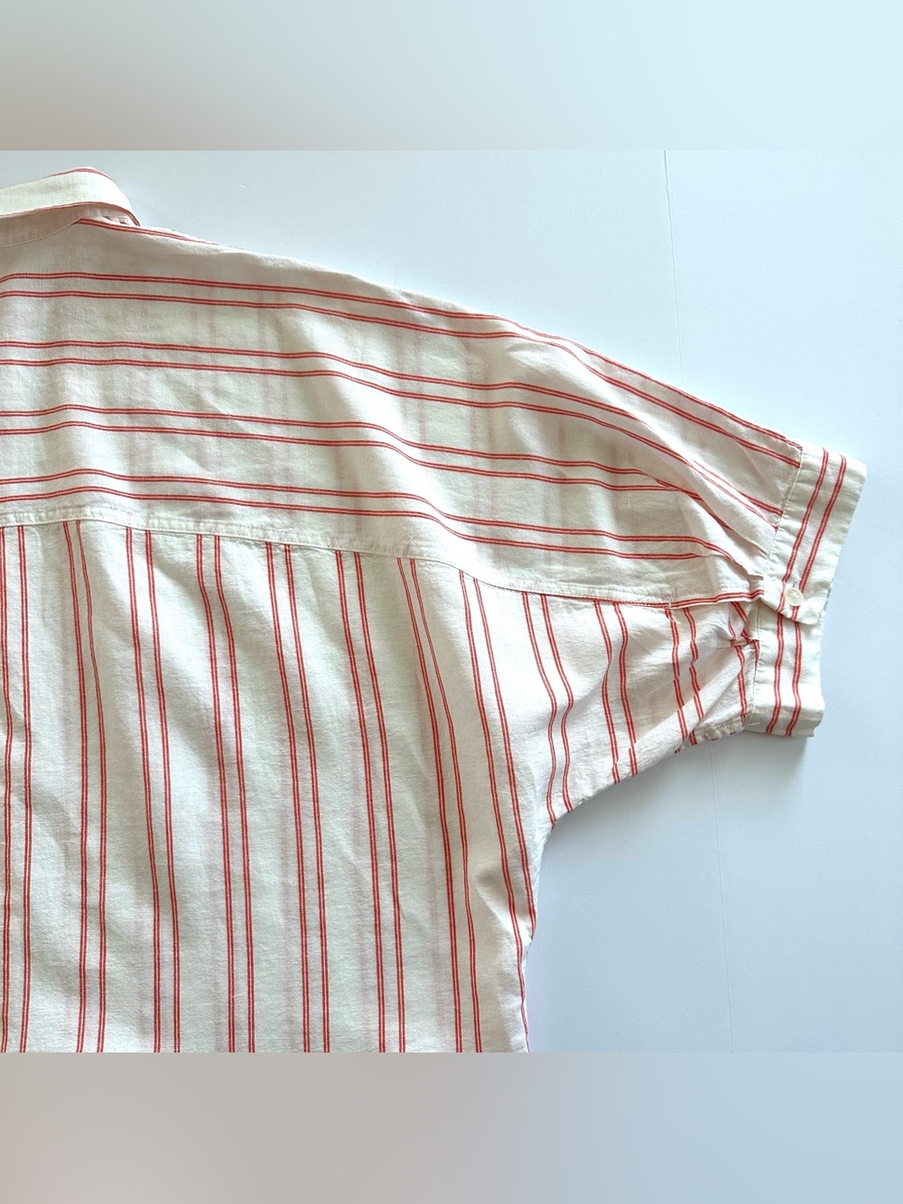 Madewell Oversized Pleated Sleeve Button Up Shirt in Bright Flame Stripe | XXL - Picture 10 of 14